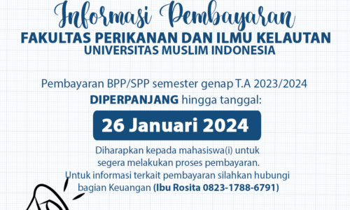 Pembayaran BPP/SPP semester genap T.A. 2023/2024 DIPERPANJANG hingga tanggal 26 Januari 2024