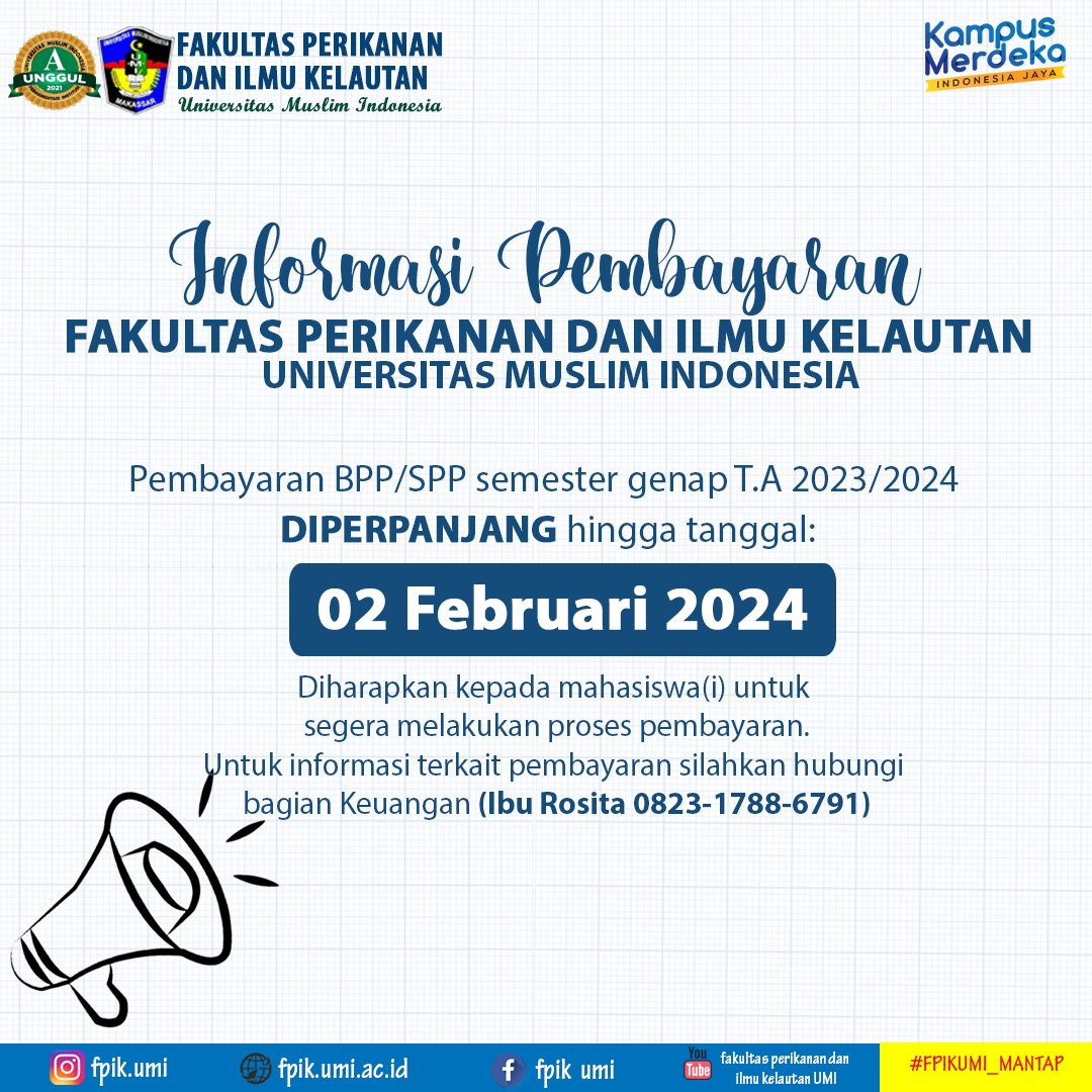 Perpanjangan Pembayaran BPP/SPP sampai dengan 02 Februari 2024