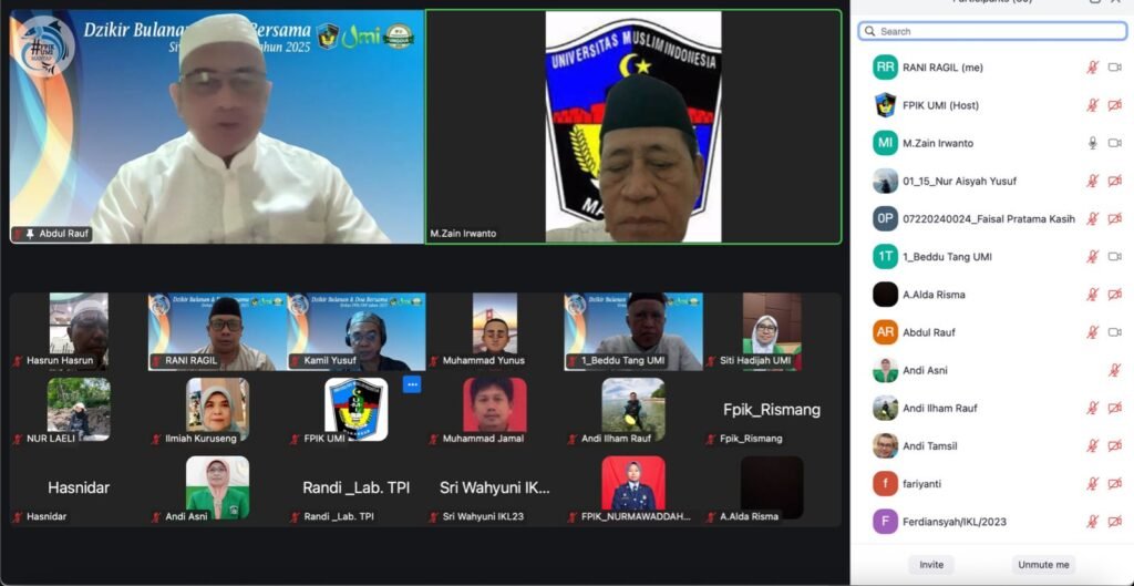 Dzikir Bulanan sivitas Fakultas Perikanan dan Ilmu Kelautan Universitas Muslim Indonesia (FPIK-UMI) Dipandu Langsung oleh Syekh Dr. K. H. Zain Irwanto (Jum’at, 23/05/2025)